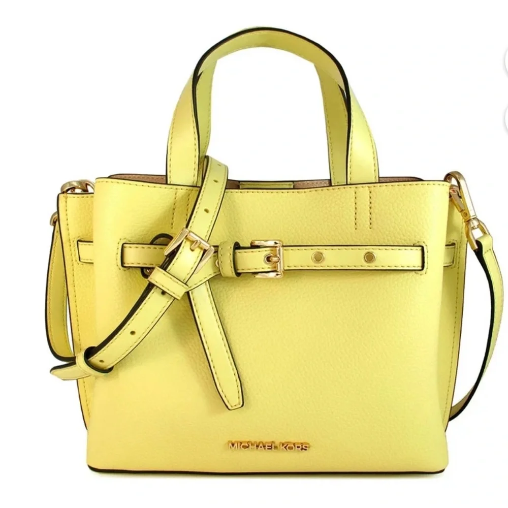 Michael Kors Emilia small satchel cross body buttercup yellow pebbles leather